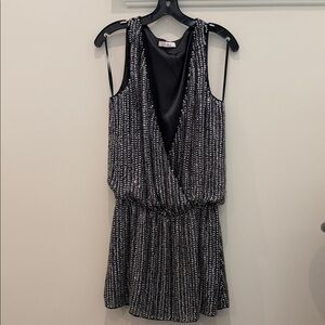 Parker Black and Silver sequin deep V holiday dress